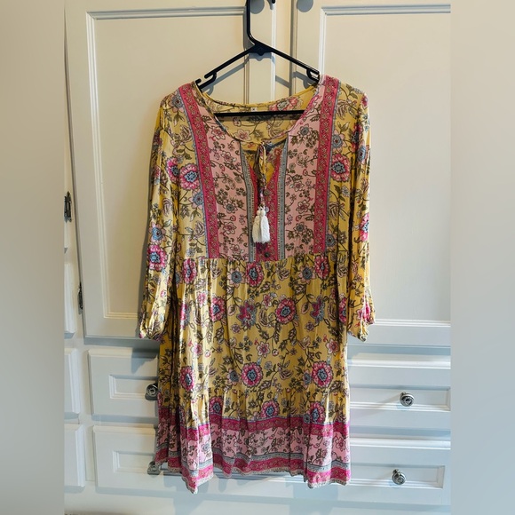 Source Unknown Floral Long Sleeve Dress in Yellow and Pink - Picture 1 of 2
